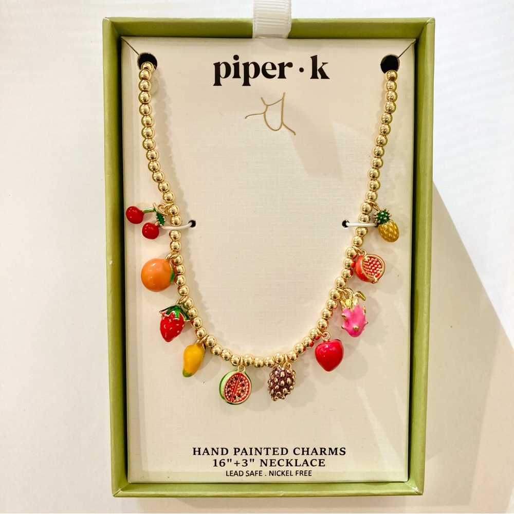 Piper K viral fruit charm necklace watermelon cherry pomegranate grapes summer